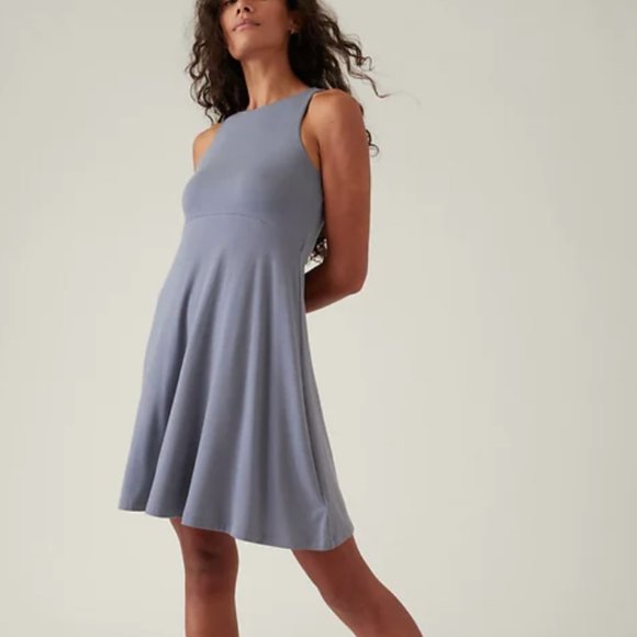 Athleta Santorini Thera Fit & Flare Tank Dress Gray Vacation Athleisure Sz M